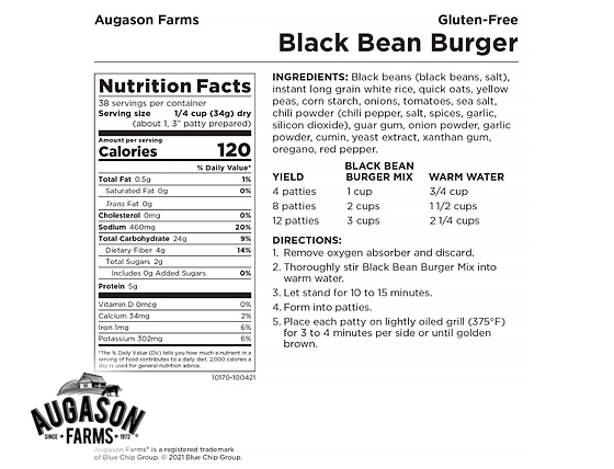Augason Farms: Black Bean Burger Mix Can